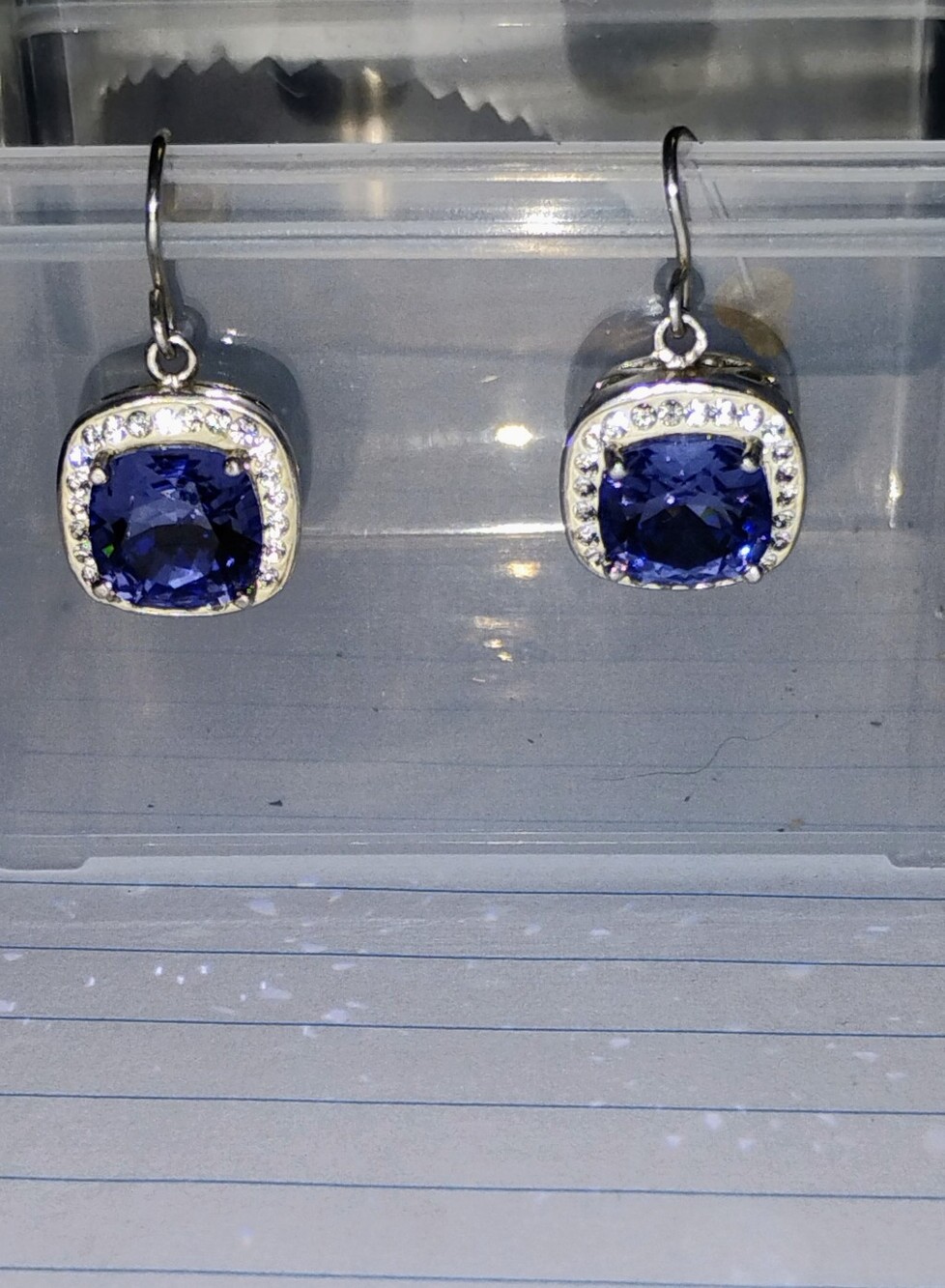 Doug Paulus Signed Sterling Silver Purple Amethyst Halo Dangle Earrings